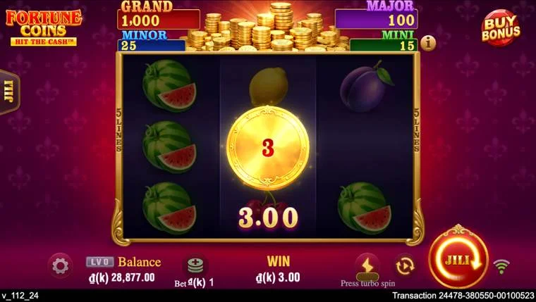 Ảnh màn hình gameplay game Fortune Coins (slot JILI) chơi tại LC79